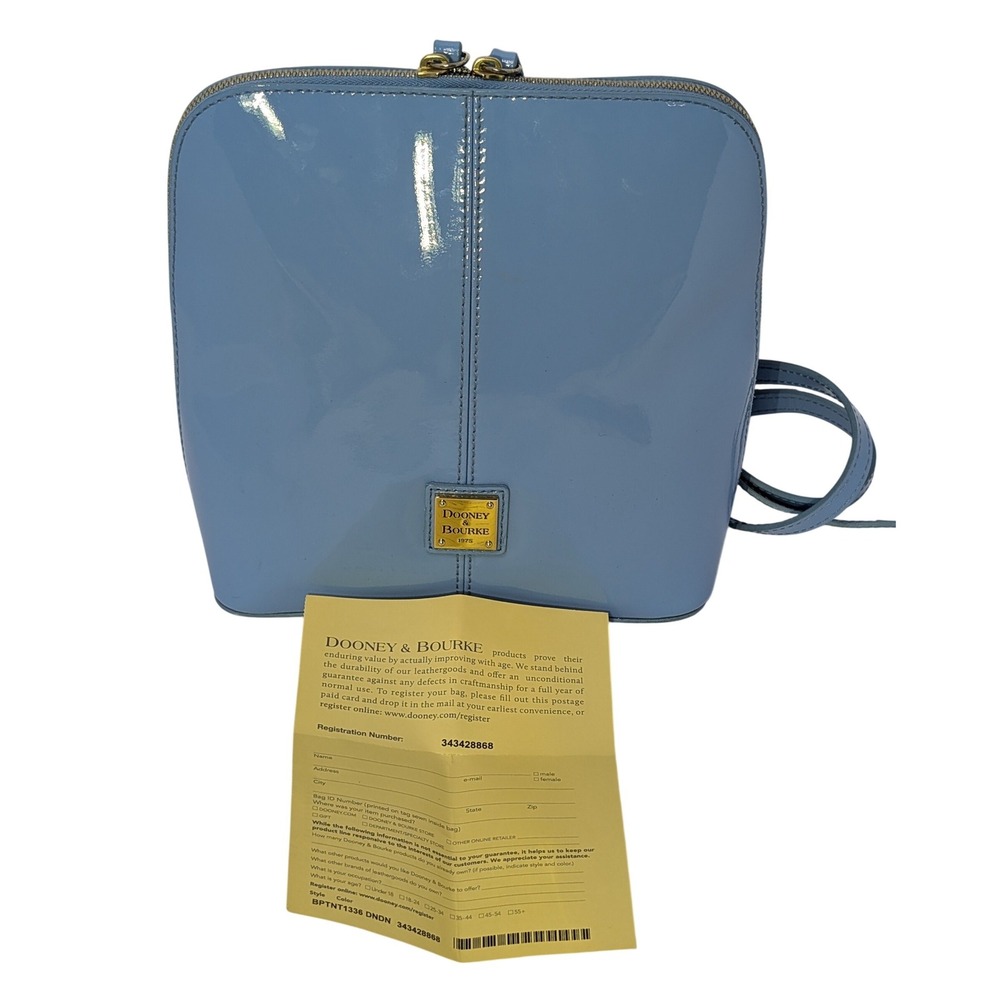 NWT Dooney & Bourke Patent Leather Large TRIXIE Crossbody Denim Blue + Reg Card - Picture 2 of 11